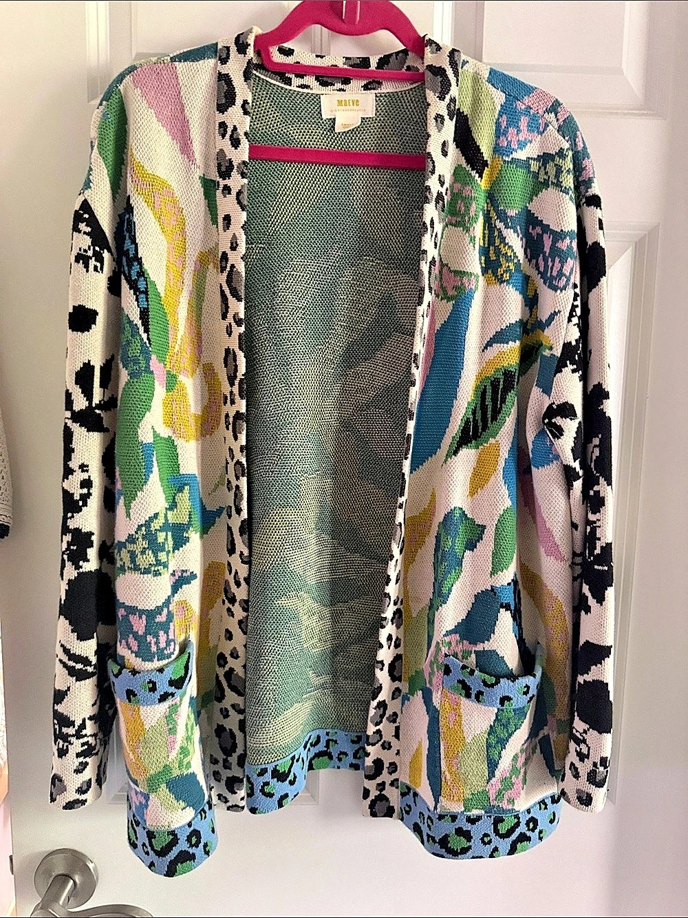 Maeve Anthropologie Mixed Print Floral Leopard Open Cardigan